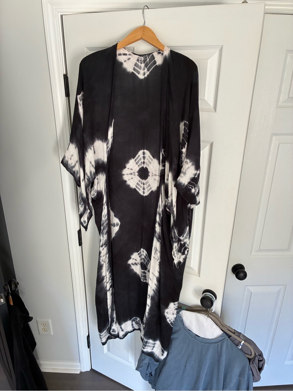 Free People Black & White Tie-Dye Maxi Kimono Duster